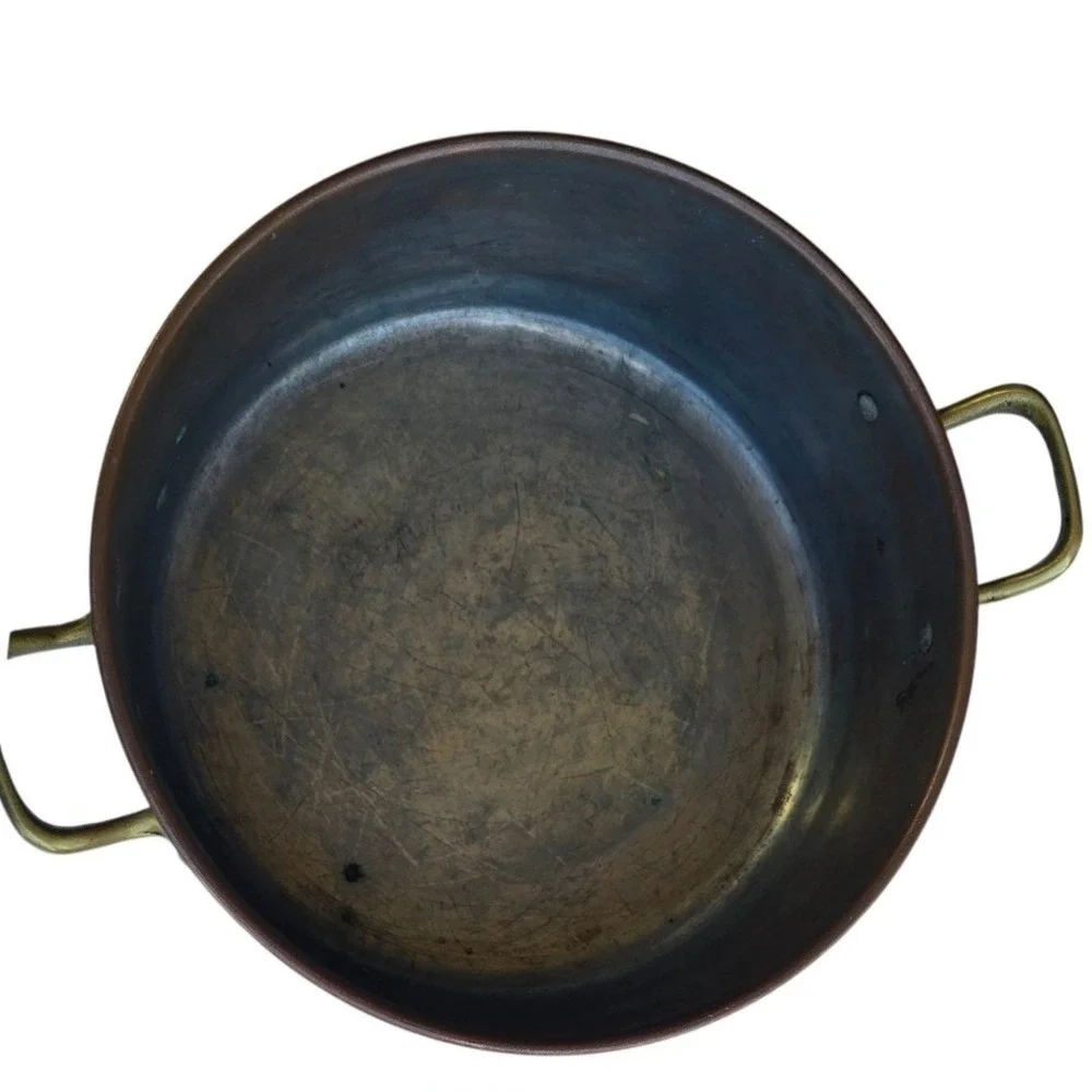 Henry Roessle & Son NY Antique Copper Casserole Pan Tin Lined Brass Handles Lid